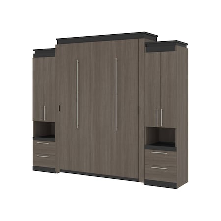 Bestar Orion 104W Queen Murphy Bed and 2 Storage Cabinets w/Pull-Out Shelves (105W), Bark Gray & Graphite 116889-000047